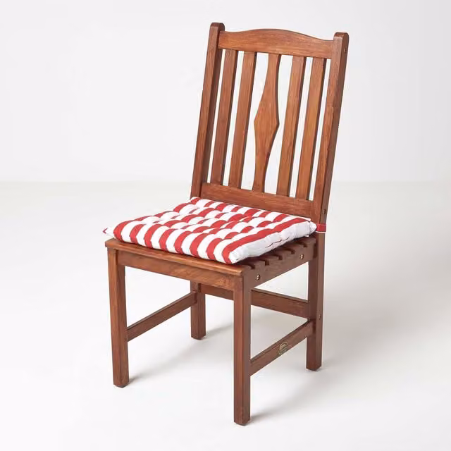 Homescapes Red Cotton Rectangular Seat Pad with Tie Cords