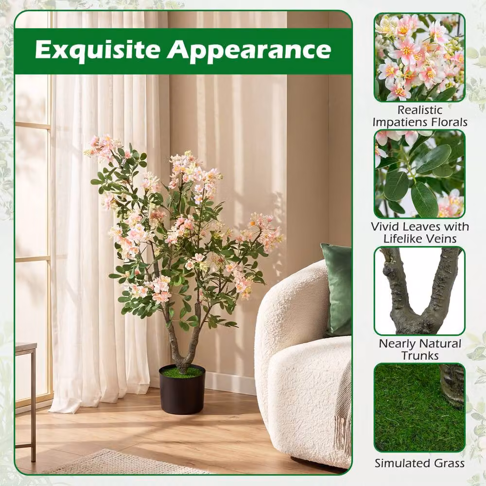 Costway Set of 2 Pink Artificial Impatiens Blossom Trees, 90 cm Height – 4