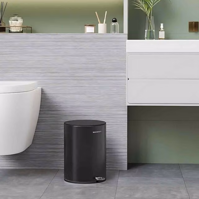 The Bazaarist Soft Close Steel Bathroom Pedal Bin with Removable Inner Bucket, Black