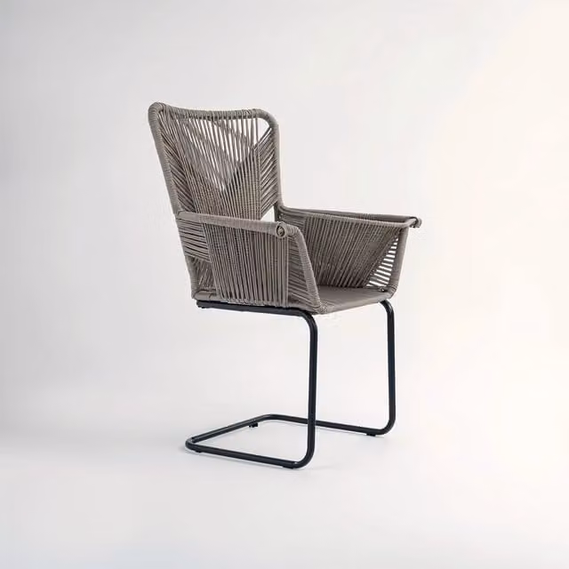 Orsina Manado Rattan Effect Armchair with Synthetic Leather and Metal Frame in Grey, Black or Beige