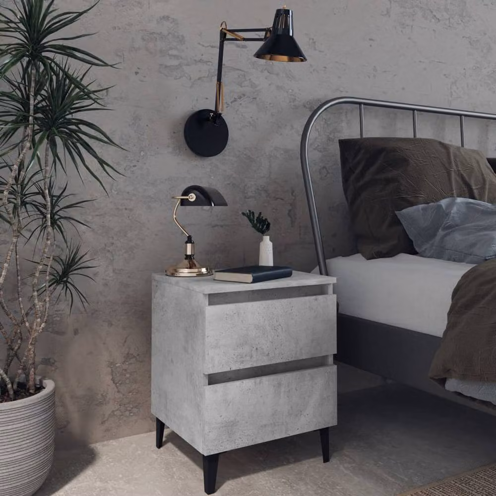 Berkfield Home Sturdy Bed Cabinets, 2 Piece Set in Concrete Grey, W/D/H: 40 x 35 x 50 cm – 2