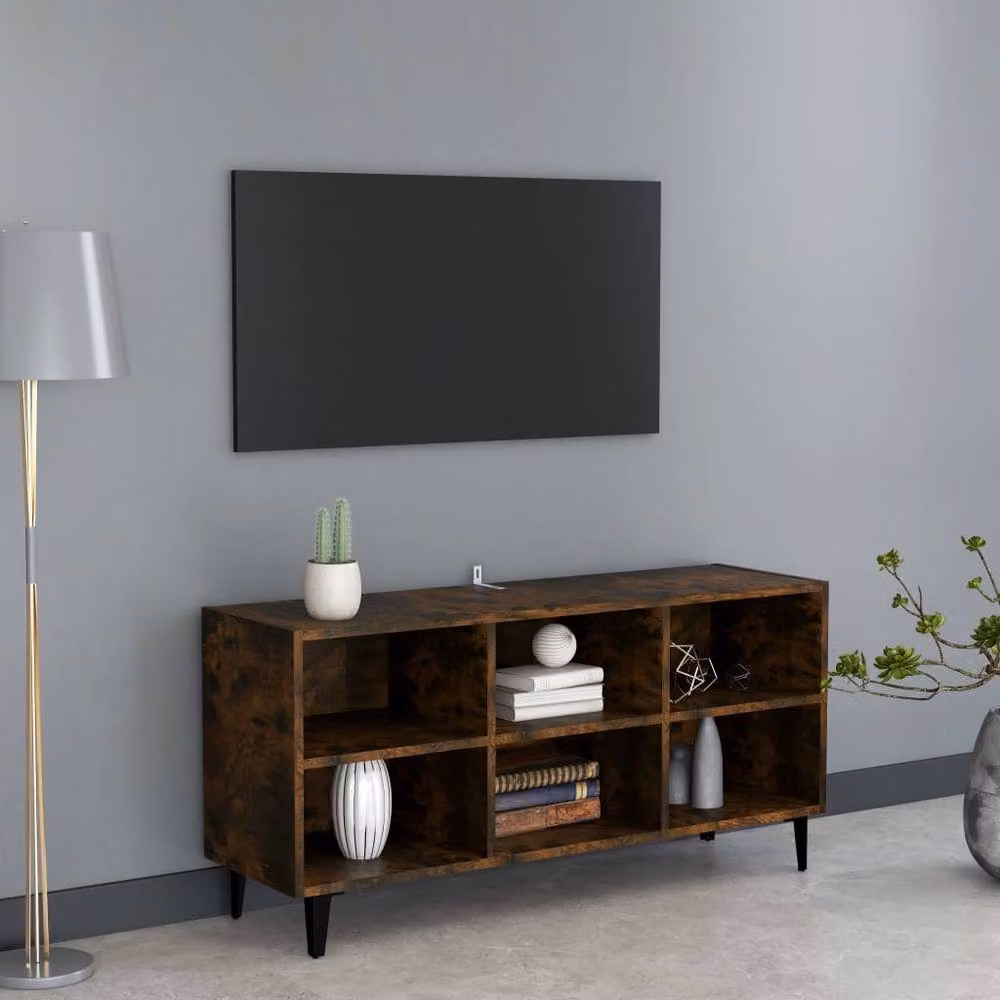 Berkfield Home TV Cabinet in Smoked Oak and Brown with Metal Legs, W: 103.5 cm, D: 50 cm, H: 50 cm – 2