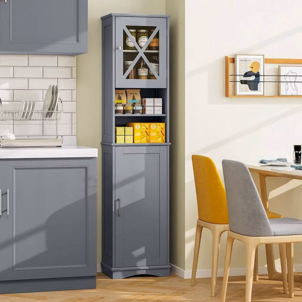 KORVIXA Grey Corner Floor Cabinet for Bathroom or Home Office, W: 70 cm, H: 75 cm – 4