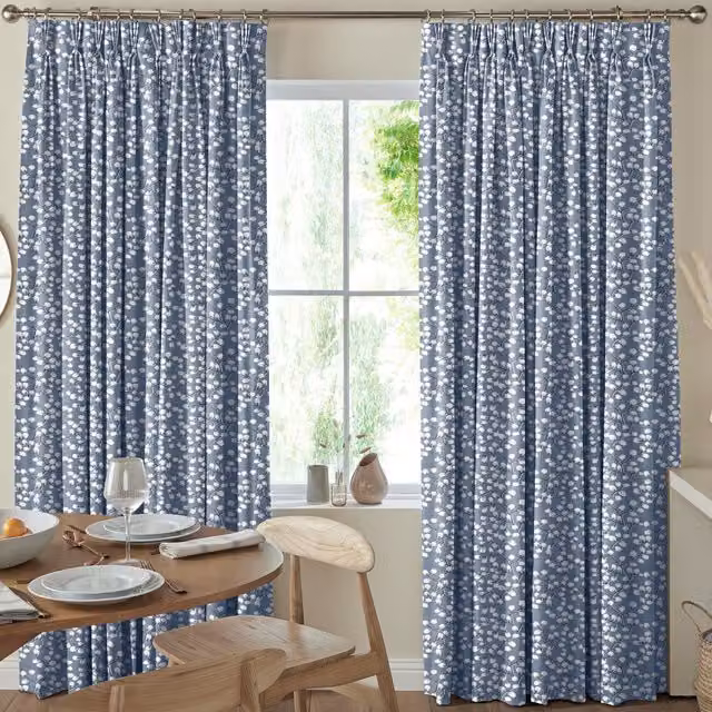 Terrys Jett Made to Measure Blue Floral Blackout Cotton Fabric Panel Curtain