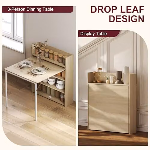 HOMCOM Folding Dining Table with 4-Tier Shelves in Oak Wood Effect and White – 3