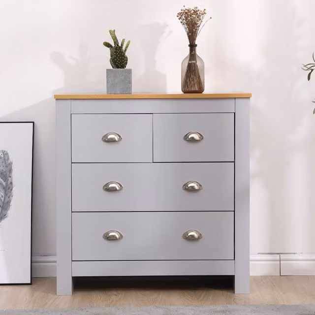 HMD Furniture Modern Grey Wooden Chest of 4 Drawers