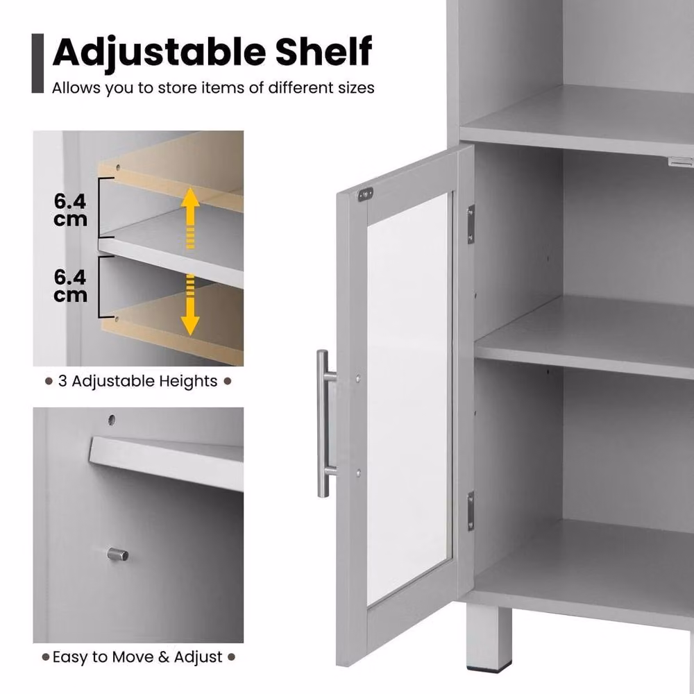 NESTLUNE Slim Freestanding Storage Organizer Cupboard in Grey with Glass Doors, H 180 x W 15 x D 15 cm – 4