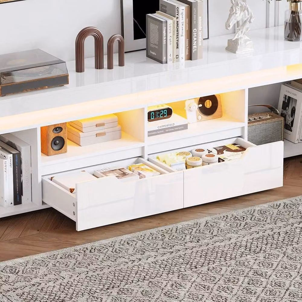 FORGEVIO Modern High Gloss TV Stand Cabinet in White, Width: 200 cm – 2