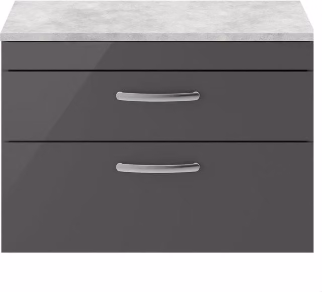 Balterley Millwich Contemporary Grey Wall Hung 2 Drawer Bathroom Vanity Unit with Black Granite Worktop W/D/H: 80.5 x 39 x 56 cm