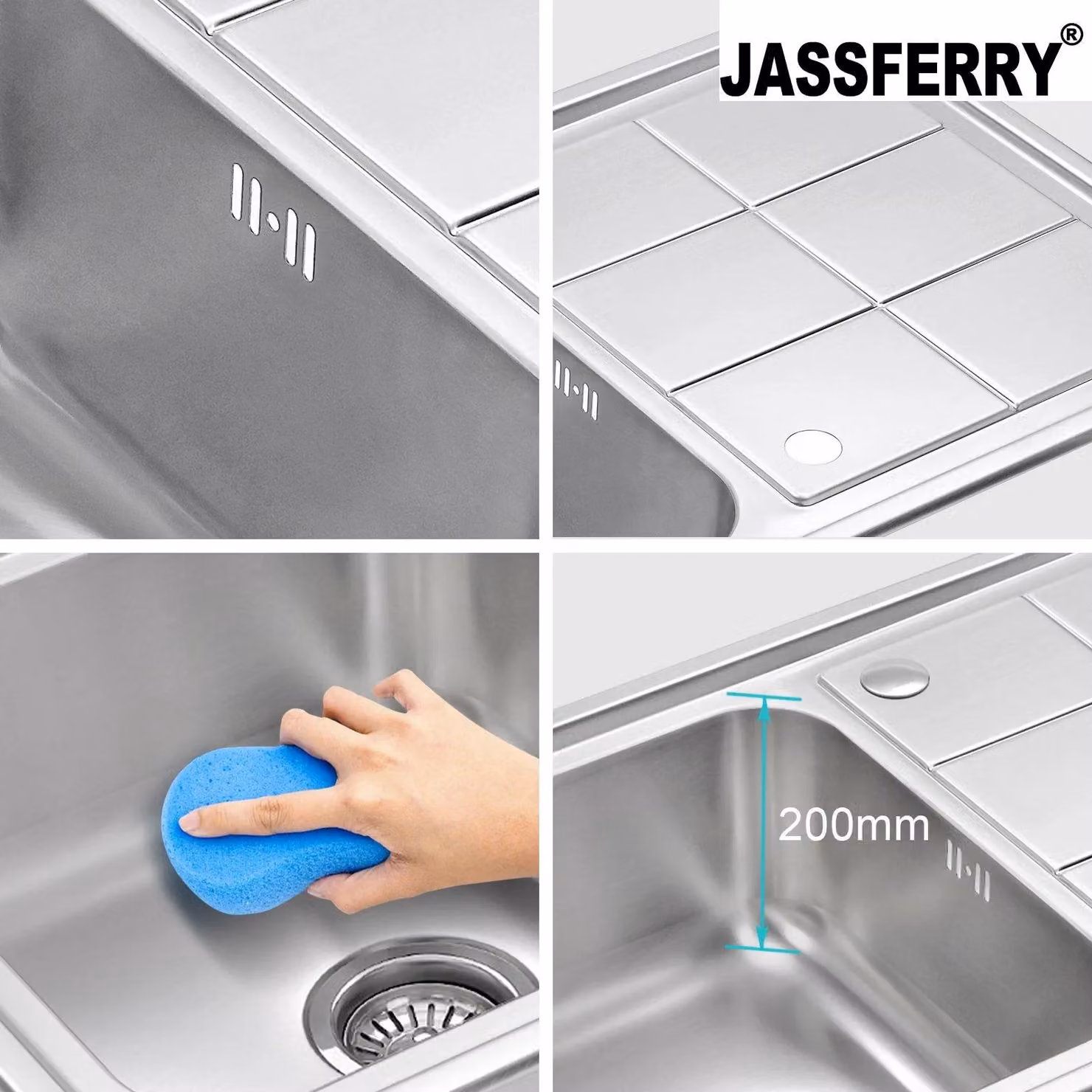 JASSFERRY Reversible Stainless Steel Kitchen Sink with Drainer, Silver – 3