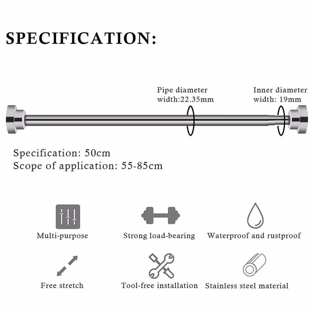 PAWNORA Heavy Duty Silver Stainless Steel Tension Rod Clothes Rail – 2