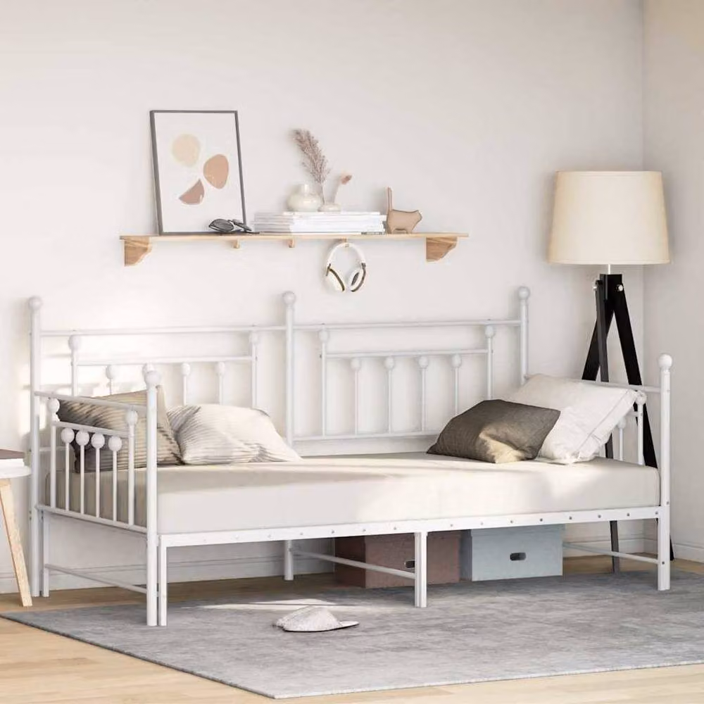 Berkfield Home Modern Daybed Frame with Trundle in White Metal, W/D/H: 90 x 200 cm – 2