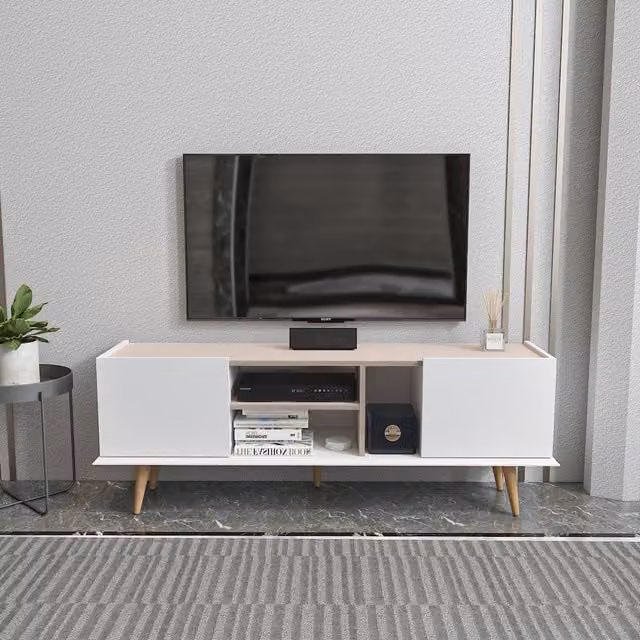 Decorotika Ekvador Mid-Century TV Unit in White and Beige