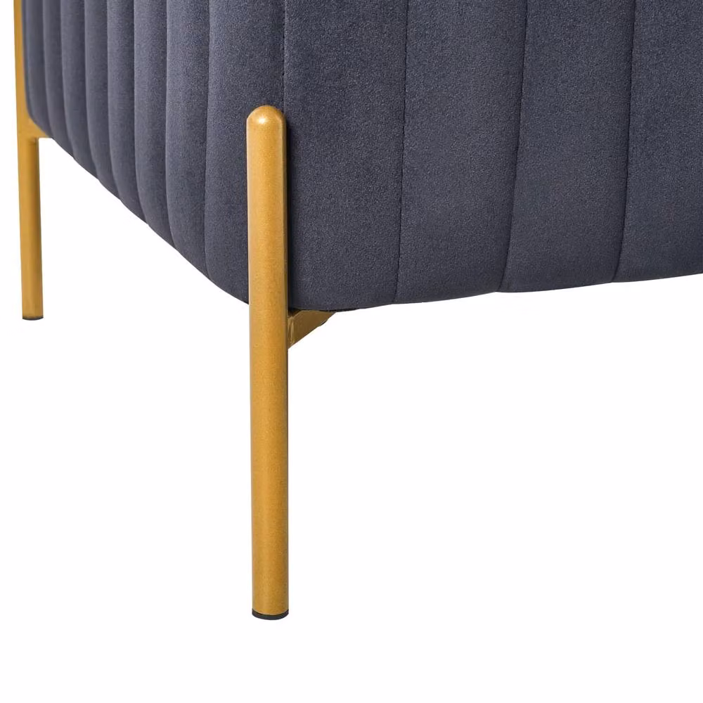 Wyld and Coco Black Velvet Bench with Gold Metal Legs W: 91 cm, D: 47 cm, H: 43 cm – 6