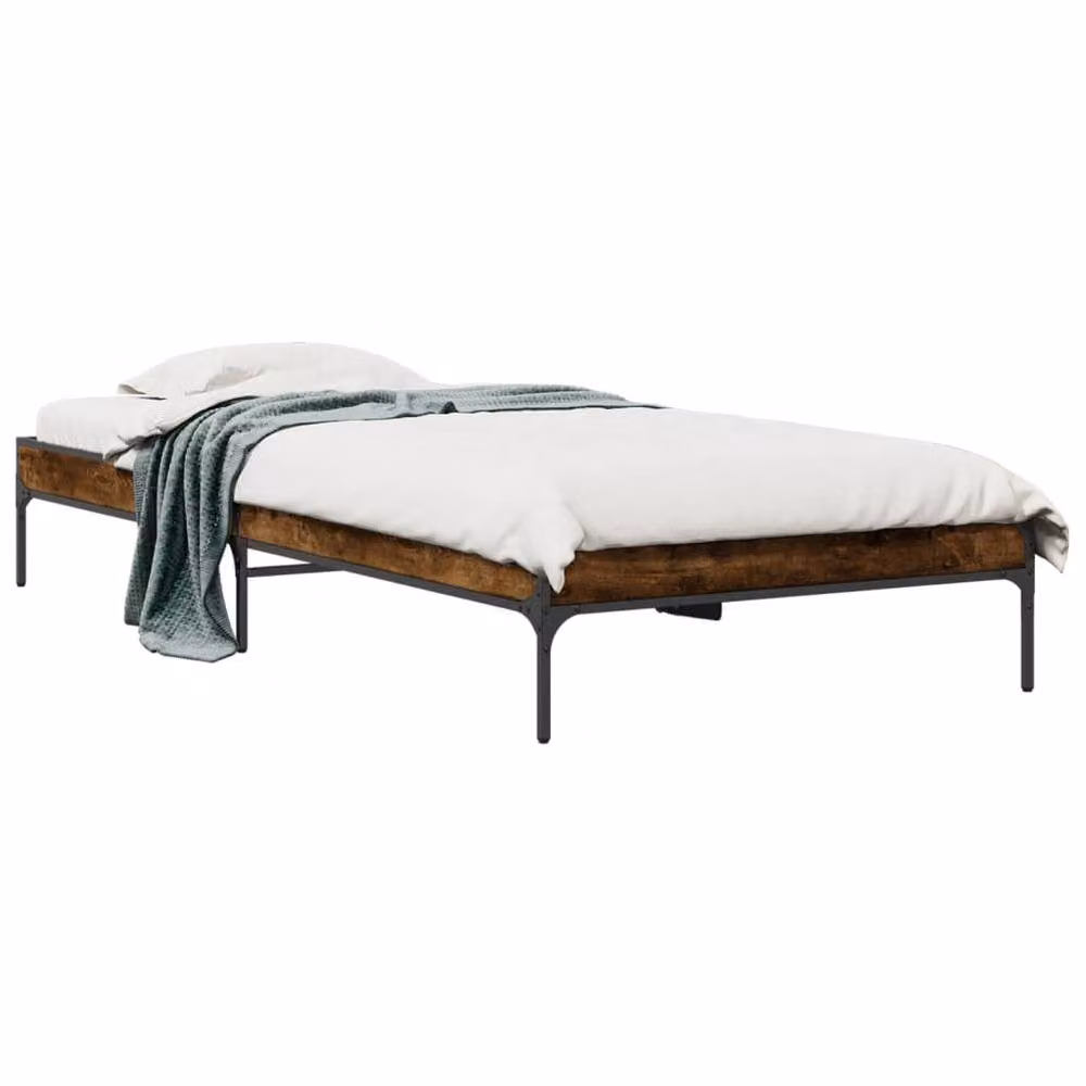 Berkfield Home Durable Smoked Oak Bed Frame in Brown, W/D/H: 90 x 200 x 30 cm – 3