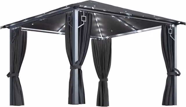 Berkfield Home Anthracite Aluminium Gazebo with Curtains and LED String Lights, W/D: 300 x 300 cm – 1
