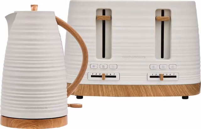 Morphy Richards White Ceramic and Plastic Clay Kettle and Toaster Set