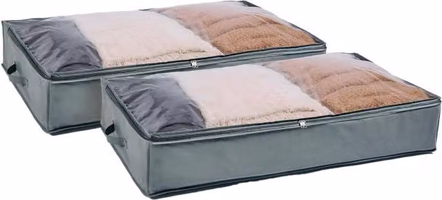 OHS Underbed Storage Bags, Grey and Transparent, W/D/H: 32 x 32 x 32 cm
