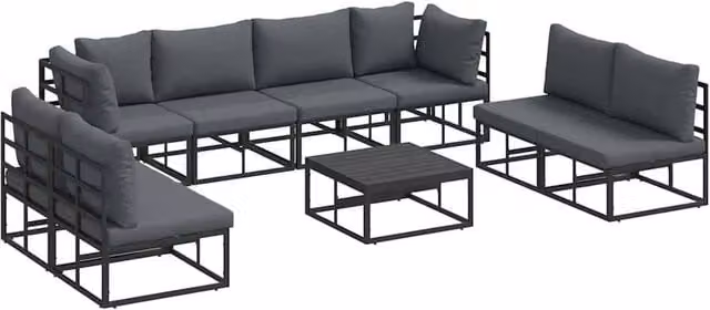 Berkfield Home 9 Piece Modern Garden Sofa Set in Black with Powder Coated Aluminium Frame and Removable Upholstered Cushions, W/D/H: 70 x 70 x 32 cm – 1