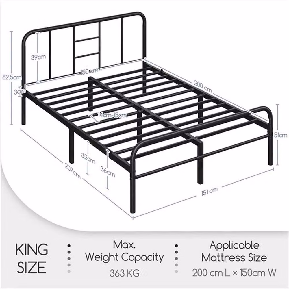 Kelvenix Metal-Framed King Size Bed in Black, W: 150 cm, D: 200 cm – 2