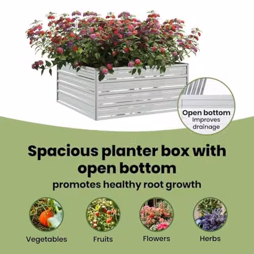 vidaXL Galvanised Steel Raised Bed for Vegetable, Herb or Ornamental Gardens, Silver, W: 100 cm, D: 100 cm, H: 45 cm – 4