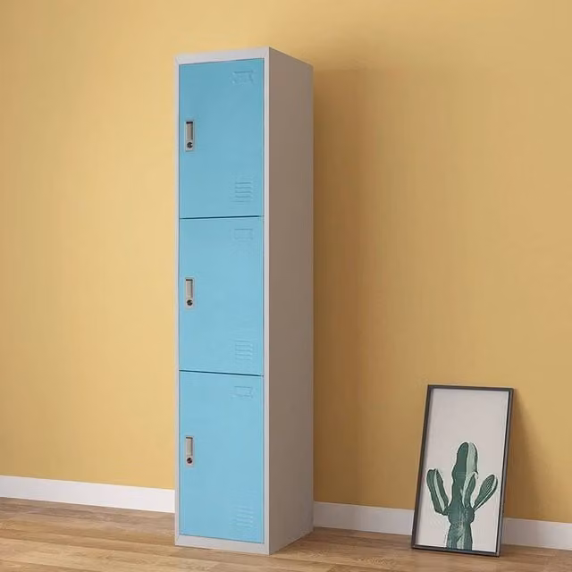 FORGEVIO 3-Door Lockable Metal Cabinet in Blue for Home or Office, H 180 x W 42 x D 38 cm – 1