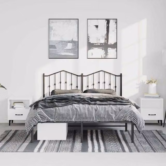 Berkfield Home Metal Bed Frame with Headboard in Black, W/D/H: 140 x 190 cm – 1
