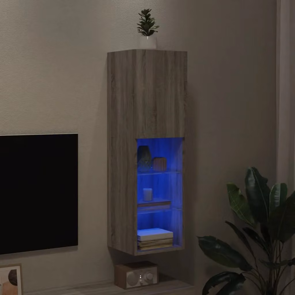 Berkfield Home TV Cabinet with LED Lights in Grey Sonoma, W/D/H: 30.5 x 30 x 102 cm – 3