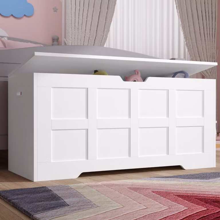 DHS Kids Toy Box Shaker Blanket Storage Bench in White and Grey, W/D/H: 76 x 48 x 40 cm