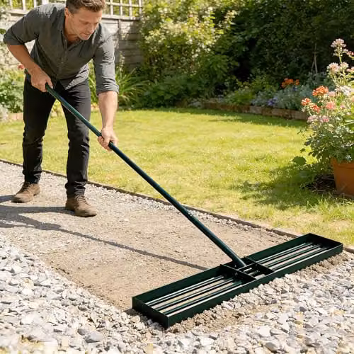 Outsunny Heavy Duty Lawn Levelling Rake in Green, W: 26 cm, H: 133 cm – 7