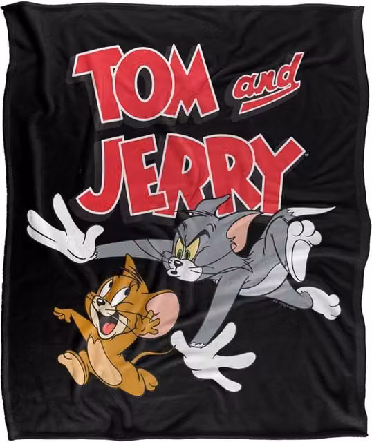 Warner Bros. Tom & Jerry Chase Me Silky Touch Super Soft Fluffy Polyester Throw Blanket in Multicolour and Black, Large – 1