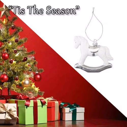 VFM e-Store Silver and White Glass Rocking Horse Christmas Tree Hanging Ornament, Height: 10 cm – 6