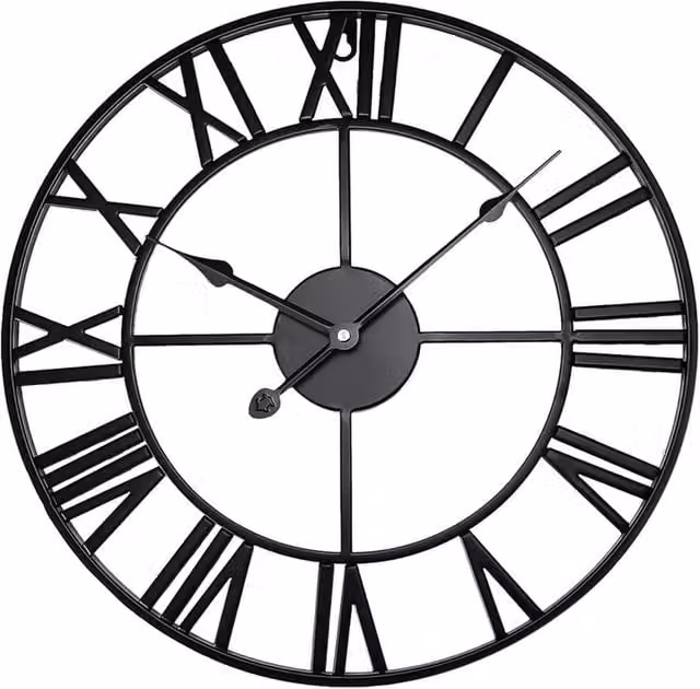 Nordara Black Metal Retro Round Analog Wall Clock with Roman Numerals, W: 60 cm x H: 60 cm