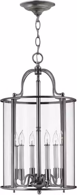 Elstead Gentry 6 Light Large Lantern Pendant Ceiling Light in Grey with Glass Shades and E14 Base