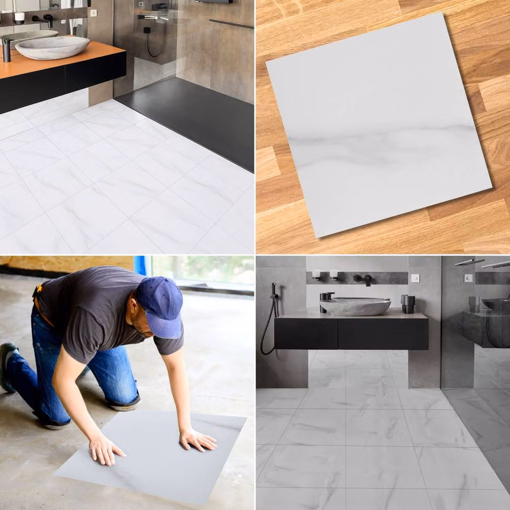 Novecrafto White Marble Self Adhesive Square Vinyl Floor Tiles, 34 Pack, W/D/H: 45.72 x 45.72 x 45.72 cm – 4