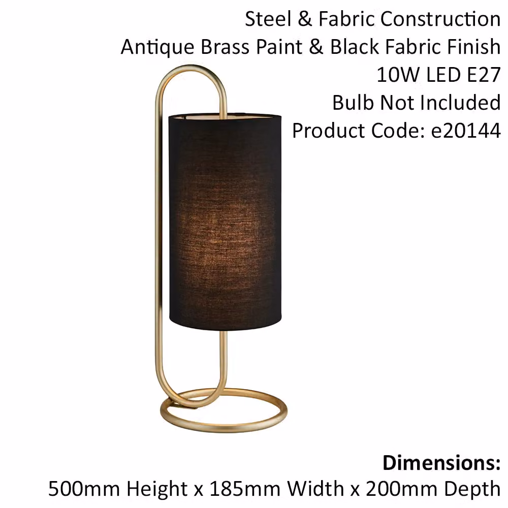 Loops Modern Antique Brass Oval Table Lamp with Black Fabric Cylinder Shade – 2