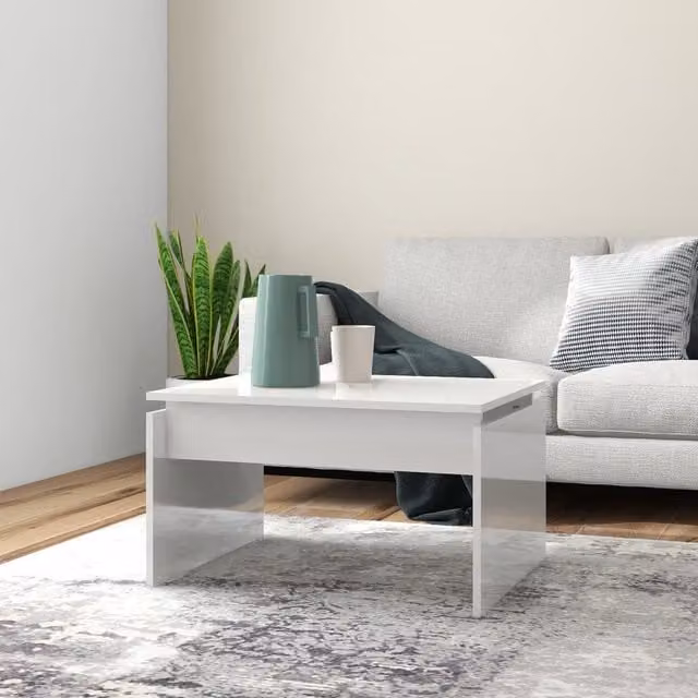 Berkfield Home Modern High Gloss White Coffee Table W: 68 cm, D: 50 cm, H: 38 cm – 1