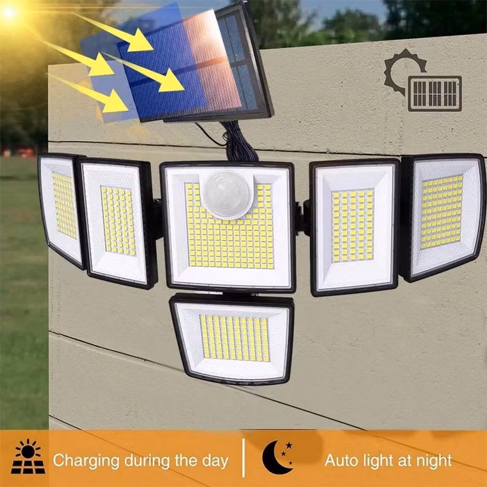 FLAVORA 6-Head Solar LED Floodlight with 496 LEDs and PIR Motion Sensor in Black – 3
