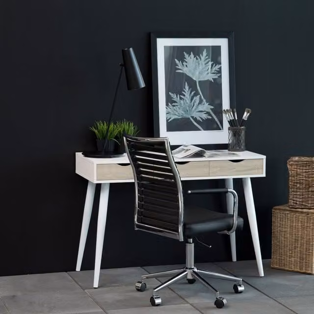Furniture To Go Modern White Writing Desk with Single Pedestal and Three Drawers
