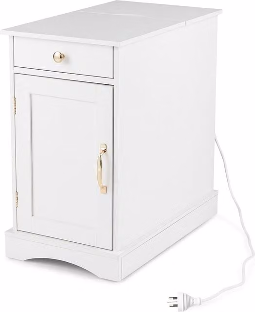 COSTWAY White Wooden Sofa Side Table