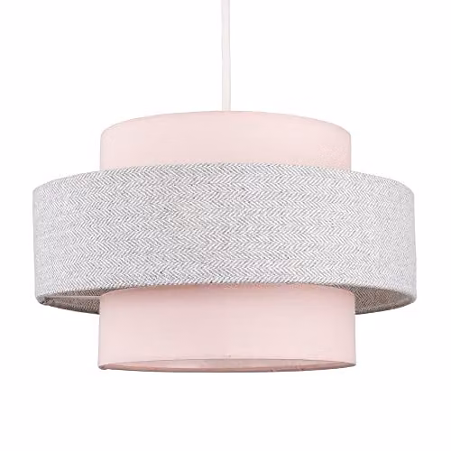 ValueLights Modern Cylinder Fabric Ceiling Pendant Shade in Pink and Grey, Width: 30 cm – 1