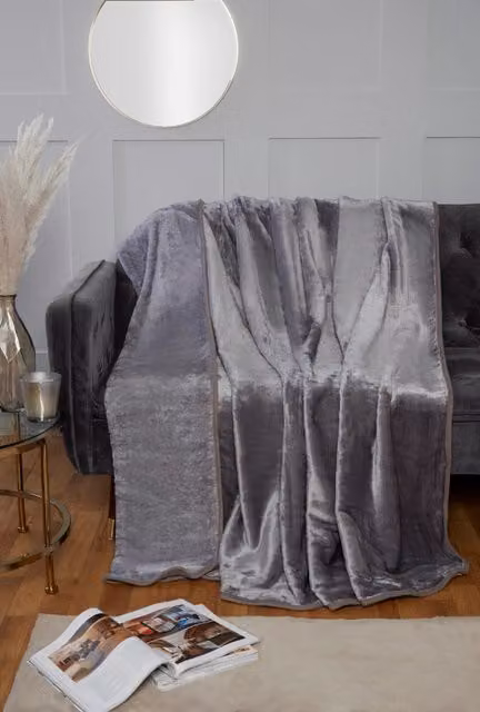 Rapport Home Silver Mink Faux Fur Polyester Super Soft Cosy Plain Throw, W/D/H: 200 x 240 cm