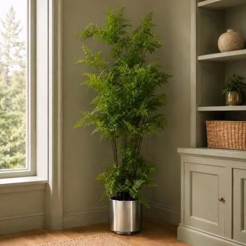 Leaf Design UK Large Artificial Moss Fern Plant in a Silver Metal Pot, Green, H 150 cm x W 60 cm x D 60 cm – 2