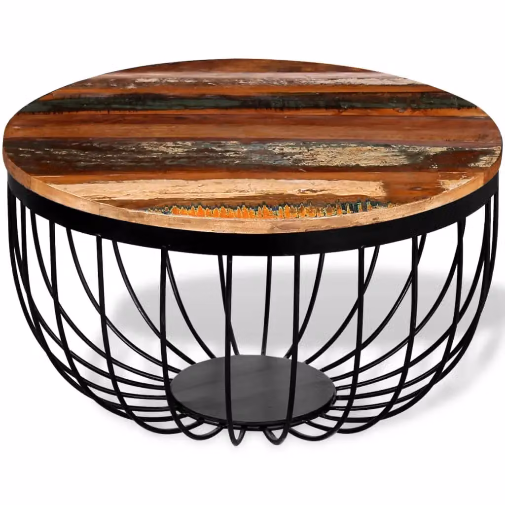 Berkfield Home Round Industrial Coffee Table in Brown Reclaimed Wood and Metal – 2