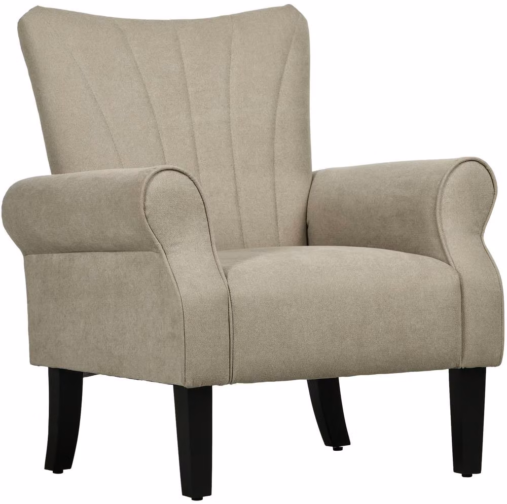 STILVORA Armchair with Solid Wood Frame and Beige Fabric – 3