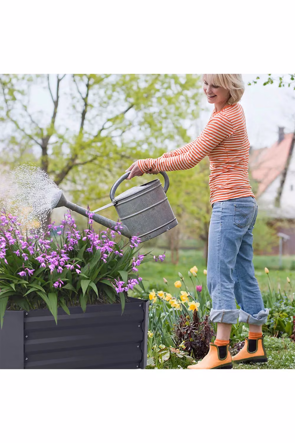 Living and Home Black Galvanised Steel Rectangular Elevated Garden Bed Planter Box, W/D/H: 100.584 x 60.0 x 30.0 cm – 2