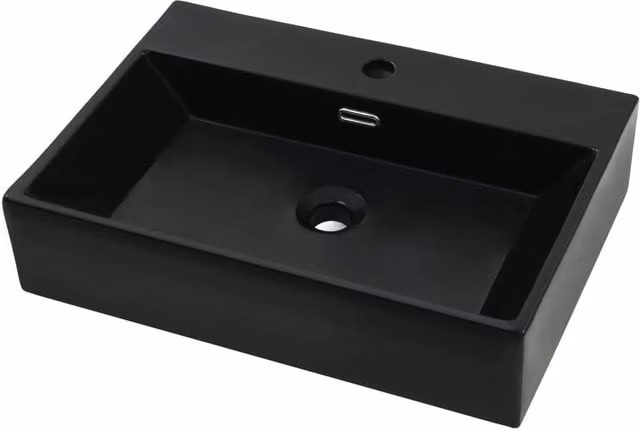 Berkfield Home Rectangular Ceramic Wall Mounted Basin in Black W/D/H: 76 x 42.5 x 14.5 cm
