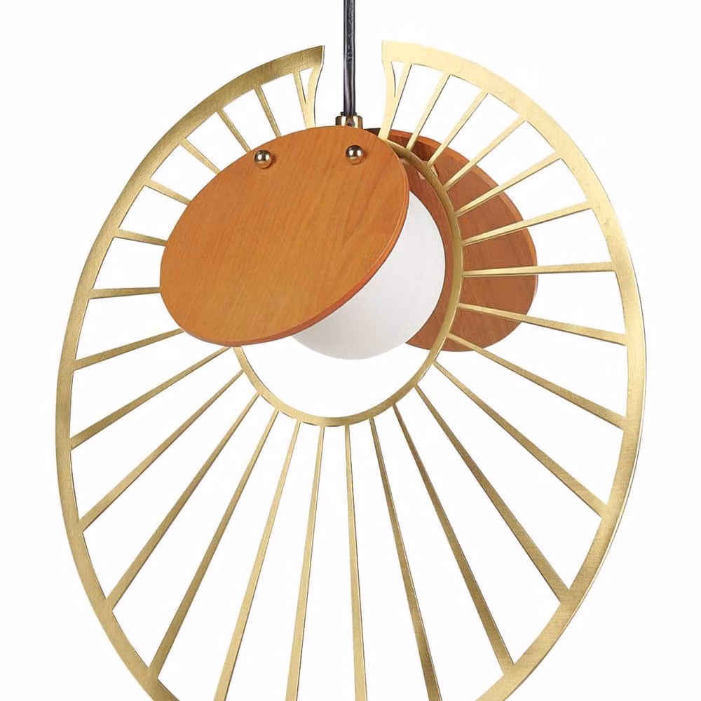 Wyld and Coco Gold and Wood Pendant Lamp with Round Transparent Glass Shade – 2