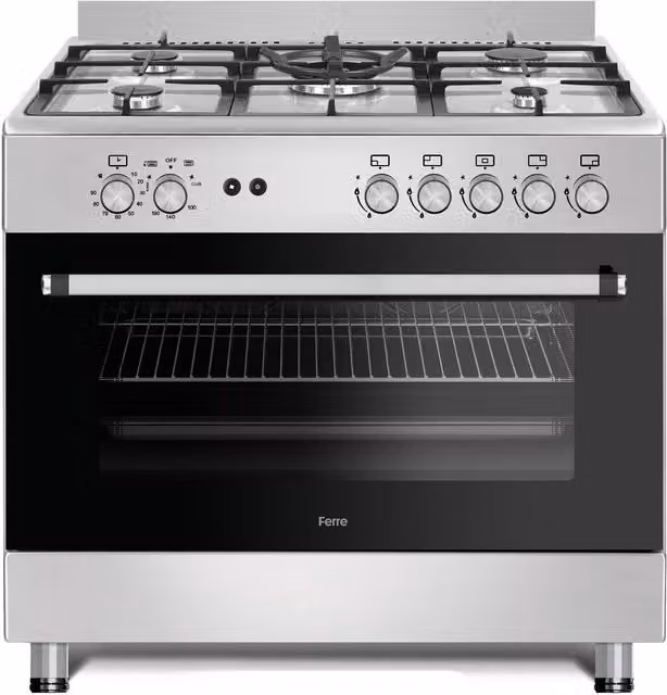 Ferre 90cm Freestanding Gas Range Cooker with Double Turbo Fan in Silver Stainless Steel