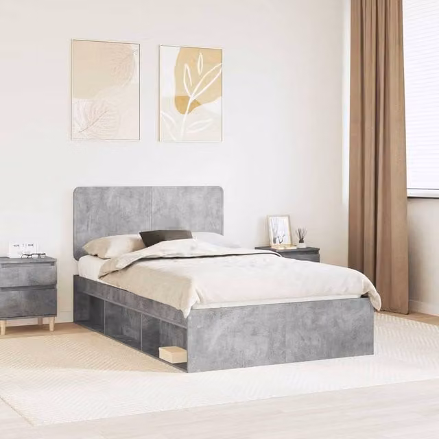 Berkfield Home Modern Bed Frame with Headboard in Grey Solid Pine Wood and MDF, W/D/H: 120 x 190 cm